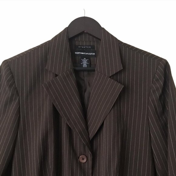Norton McNaughton Stretch Brown Striped Three Buttons Blazer Jacket - Picture 3 of 16